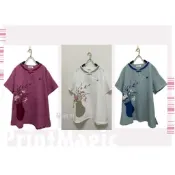 【荷湘田】夏裝盤扣花瓶口袋手繪寬鬆舒適棉衣茶服推推