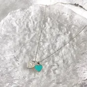 【日本直送 名牌二手包】Tiffany & Co. 蒂芙尼 項鍊 銀×綠松石藍 雙愛心 925 標誌 5g7hxe