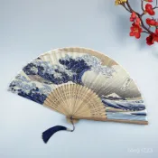 ✨限時5折起✨日式和風浮世繪神奈川海浪富士山龍貓折扇子日本和扇男女工藝扇