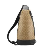 【COACH】Dominic新款Logo側肩/肩背/胸背包(卡其咖CY801)