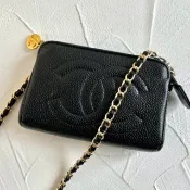 中古包 Chanel黑色魚子醬斜背包 單肩包 側背包 肩背包 古董小包