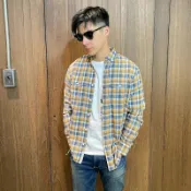 美國百分百【Armani Exchange】長袖襯衫 AX 長袖 上衣 休閒 格紋 雙口袋 男 橘藍格紋 E260