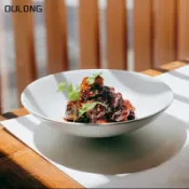 協貿國際日用品生活5館 酒店餐具中式意境菜融合菜創意異形盤斗笠盤啞光白冷菜盤圓形