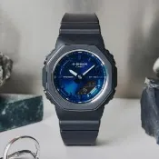 【CASIO 卡西歐】G-SHOCK 低調時尚八角雙顯手錶-青金岩色 GMA-P2110SC-2A