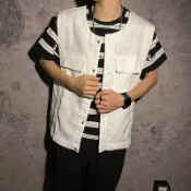 復古多口袋工裝馬甲男 日系潮牌寬鬆國潮機能男友風休閒無袖背心外套