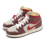 Nike 休閒鞋 Air Jordan 1 Mid SE GS 大童 女鞋 酒紅 麵包袋 奶油吐司 AJ1 HF3196-100