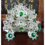 【靜福緣】 精品柳絲『銀色綠鑽武盔』神尊戴關公帽聖帝帽關聖帝君神帽佛帽佛冠神冠