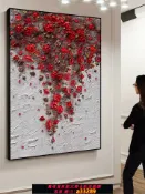 島嶼好物 【可打統編 公司貨】薔薇花手繪油畫客廳沙發背景牆輕奢大氣玄關裝飾畫立體感肌理掛畫