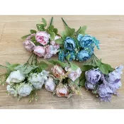 霜月~仿真花-小牡丹菊花花束 歐式牡丹 仿真牡丹 情人節花束 永生花 乾燥花 永不凋零 拍照道具 生日婚禮佈置 捧花