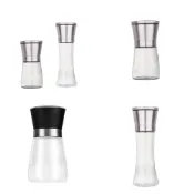 (店+)304研磨瓶-可調粗細磨粉304不銹鋼調味罐 海鹽黑胡椒無鉛玻璃手動研磨器 芝麻粗鹽 研磨罐☆豪麥網☆
