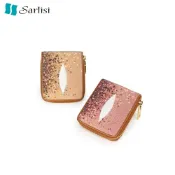 【台灣出貨】【Sarlisi 】夏麗絲泰國進口新款真皮零錢包 珍珠魚皮錢包 女式短款拉鏈短夾 小眾手拿包 真皮卡包
