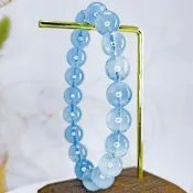 【海水藍寶】高品透體微帶貓眼海藍寶石 水晶手鍊手串 / 一物一拍