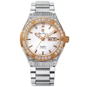 大高雄鐘錶城 Olym Pianus 奧柏表 990-45ADDGSR 璀璨晶鑽機械腕錶 / 銀+金 42mm｜樂天領券現折★全館特惠中★指定刷卡回饋10%