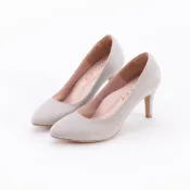 (店+)【DREAMS SHOP】氣墊_MIT內真皮閃亮亮尖頭高跟鞋 香檳 大尺碼女鞋37-44