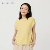 a la sha Logo印花前短後長連袖T