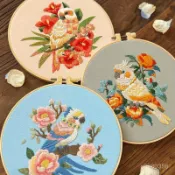 【手工刺繡】新款 魯繡 非遺 DIY 手工刺繡材料包 鸚鵡 繡花 創意 花鳥 繡品 立體 布藝花 香包 DIY 材料包 