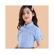 (店+)【Arbea】女童白襯衫短袖夏季棉兒童白色襯衫小學生中大童校服洋氣表演服 C1047