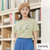 SOMETHING 女款 森林好朋友LOGO印花寬短版短袖T恤(淡綠色)