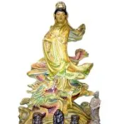 騎龍觀音描金彩繪木雕40公分