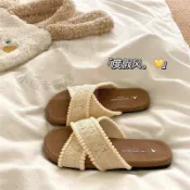 沙灘鞋 渡假涼鞋 椰林漫步~!度假風慵懶編織拖鞋夏季ins外穿透氣沙灘一字涼拖鞋潮 休閒涼鞋 平底涼鞋
