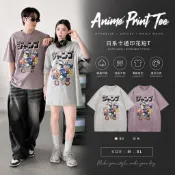 【JES】 韓國 質感 水洗 日系 卡通 丁小雨 機器娃娃 插圖 印花 親膚 透氣 潮流 百搭 情侶 短袖 上衣 短T