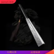 【jerry】國風防身扇子冷兵器玄鐵扇錘紋全金屬扇骨絹布扇面古風可當防身