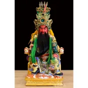 【皇龍佛具】8吋8樟木雕刻關聖帝君 配戴手工水鑽帽 關公 關帝爺