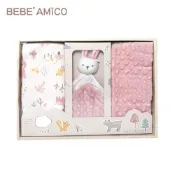 BEBE Amico 貝貝豆四季毯+加安撫巾禮盒(內含提袋)(XLB478001花園派對粉)1677元