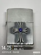 zippo打火機:純銀貼章鑲嵌鍍銀克羅心十字架~01年I .