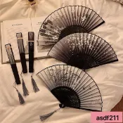 限時優惠 新中式折疊小扇子隨身攜帶古風漢服古裝舞蹈新中式夏天黑色竹扇女