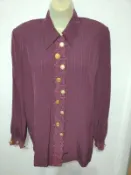 二手　暗紫色蕾絲邊金屬鈕扣長袖襯衫　【服飾專區】☆流星百寶屋☆