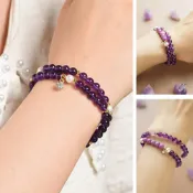 (店+)【LEESA】手紫水晶手鍊\手串\手環\多圈手鍊\ 手鍊\雙層手鍊\女款\ 手環\招人緣\招財手鍊\旺事業