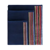 Paul Smith 刺繡白字LOGO側面彩色直條紋設計純棉毛巾三件組(海軍藍x彩)