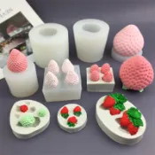 帶葉子草莓形矽膠模具奶油蛋糕威化餅乾模具diy烘焙香薰蠟燭手工皂模具