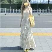 設計感小眾波點吊帶連衣裙女2026春夏季新款法式高腰荷葉邊魚尾裙#Hi, 貼心優衣家居#