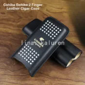 【崇德店】COH古巴雪茄保護套 便攜式雪茄盒2支裝 金典圖文頭層真皮保溼收納套