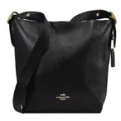 COACH C2818 Val Duffle 金屬LOGO荔枝皮革拉鍊斜背包.黑