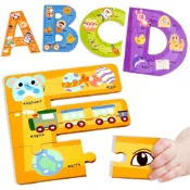 木製巨型字母拼圖適合 3-5 歲兒童,ABC 幼兒學習 1-3 歲,幼兒園視覺單詞字母拼圖蒙特梭利玩具教育 STEM 適