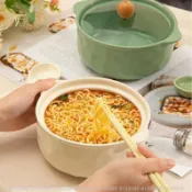 ✅臺中發貨✅北歐陶瓷泡麵碗帶蓋學生宿捨方便麵碗風雙大號湯碗螺螄粉碗