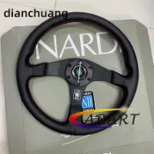 手機實拍 現貨 ND汽車改裝真皮方向盤 14吋小凹三幅黑支架 紅色縫線 賽車運動風格通用轉向盤 NARDI個性轉向盤