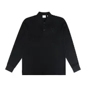 【BURBERRY 巴寶莉】BURBERRY刺繡方框LOGO純棉長袖POLO衫(男款/黑)