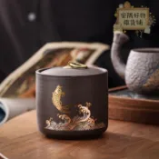 茶葉儲存罐 儲茶罐 紫砂小號茶葉罐陶瓷密封罐乾果儲物罐普洱茶罐茶缸家用高檔可定製 密封茶罐 茶倉