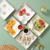協貿國際日用品生活3館 家用餃子盤子帶醋碟蘸料盤子輕奢陶瓷菜盤子餐具網紅小清新日式