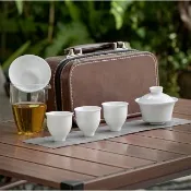 【LIFE SHOP】如意花神杯旅行茶具組/附旅行收納盒(泡茶組 交換禮物 茶具 旅行茶具 隨身泡茶組 簡易泡茶)