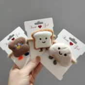 毛絨芝士吐司表情麵包可愛髮圈批發丸子頭髮飾卡通手環送閨蜜男友