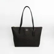 美國百分百【全新真品】COACH 皮包 4455 肩背包 托特包 專櫃精品 logo 經典 印花滿版 深咖 BN73 女神手袋