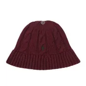 【RALPH LAUREN】POLO經典刺繡撞色小馬羊毛混紡麻花針織漁夫帽(酒紅色)