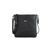 【COACH】Kitt經典C金屬LOGO素面防刮皮革斜背包(黑)