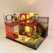 【DIY 袖珍屋、手作袖珍屋材料包】美代國潮古風系列Diy小屋手工製作拼裝建築模型木製玩具立體拼圖