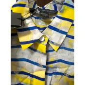ARMANI EXCHANGE A|X 藝術絲光質感襯衫 女裝 幾何 印花 長袖 絲質 正式 藍色 黃色 條紋 正品